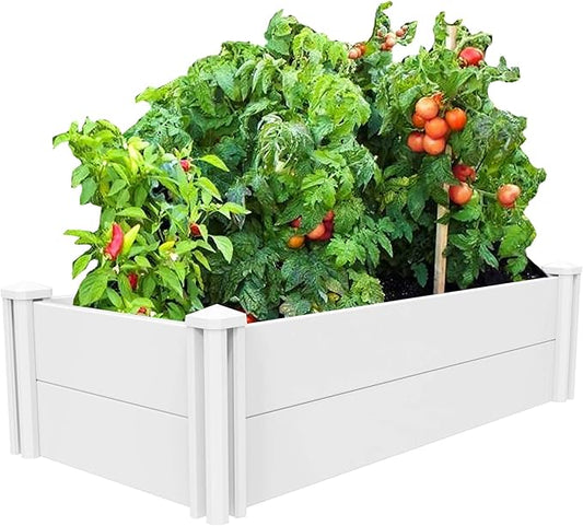 45''x22.5'' Raised Garden Bed Kit | Planter Box Outdoor for Gardening, Whelping Pen | Easy Vinyl Plastic Garden Planter Box with Grow Grid-White