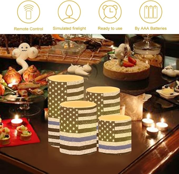 Flameless LED Candles Electric Candles with Remote Timer Control Long Lasting Tealights Fake Candles Set of 4, for Independence Day Party Decoration for July Fourth, American Flag Blue