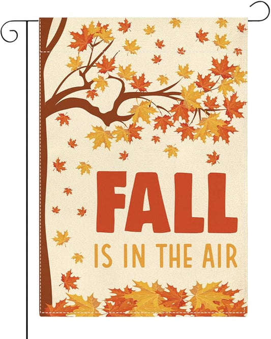 Fall Garden Flag Fall is in the Air Autumn Garden Flag 12x18 inch Double Sided Autumn Maple Leaves Flags Holiday Decorations for Yard Outdoor Home Porch (Flay 1808)