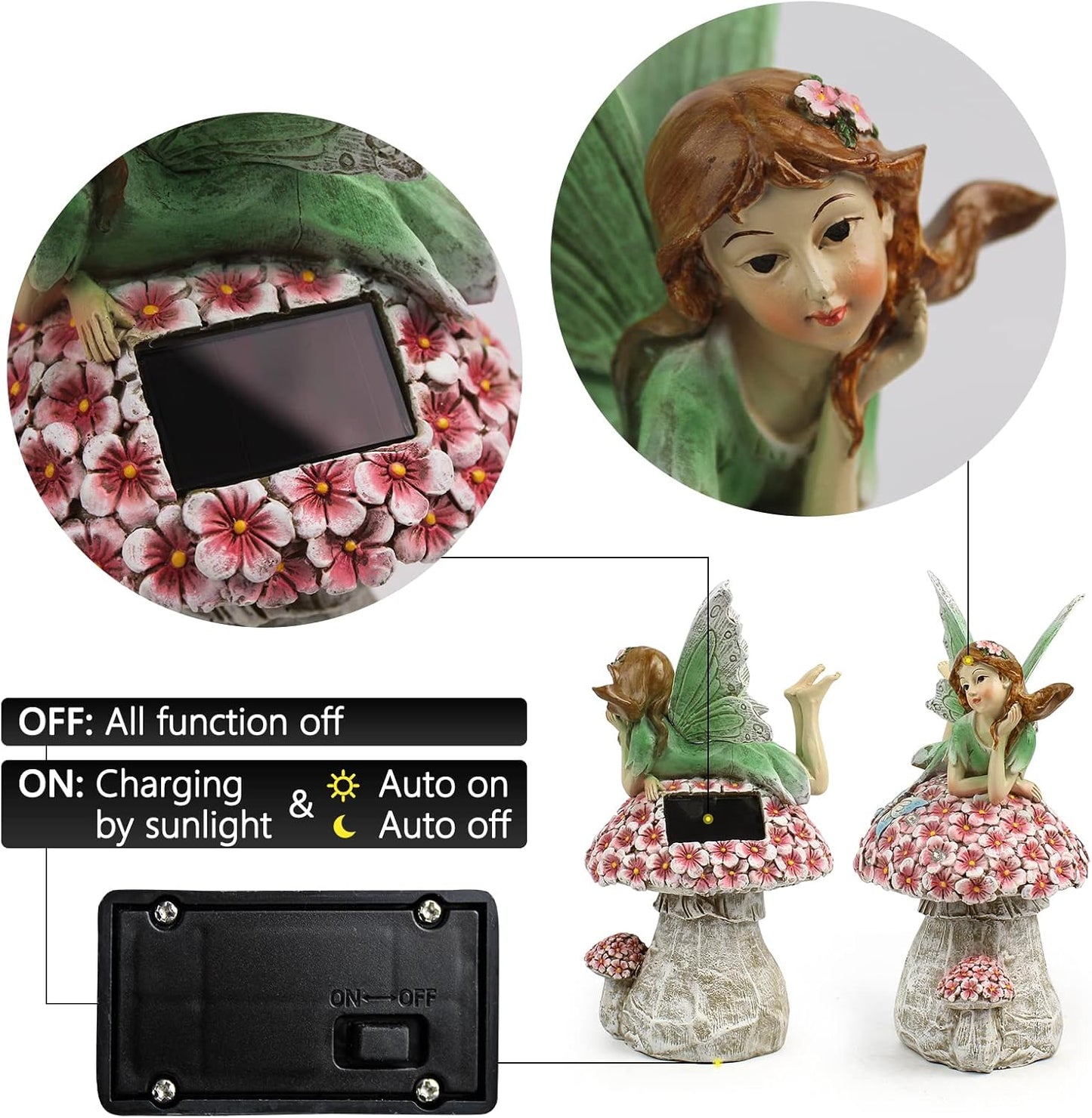 Garden Fairy Decor for Outside, Fairy Garden,Flower Fairy Outdoor Statue,Solar Powered Resin Ornaments,Patio Lawn Yard Porch, Garden Fairy Figurines for Home Garden Gifts,8.66inches Tall