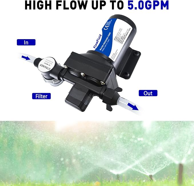 12V DC Water Pressure Booster Pump for RV,70PSI 5GPM Washdown Fresh Self Priming Diaphragm Pump for Boats with Filter,4-Chamner Transfer On Demand Pump for Marine Yacht Caravan Garden Hose