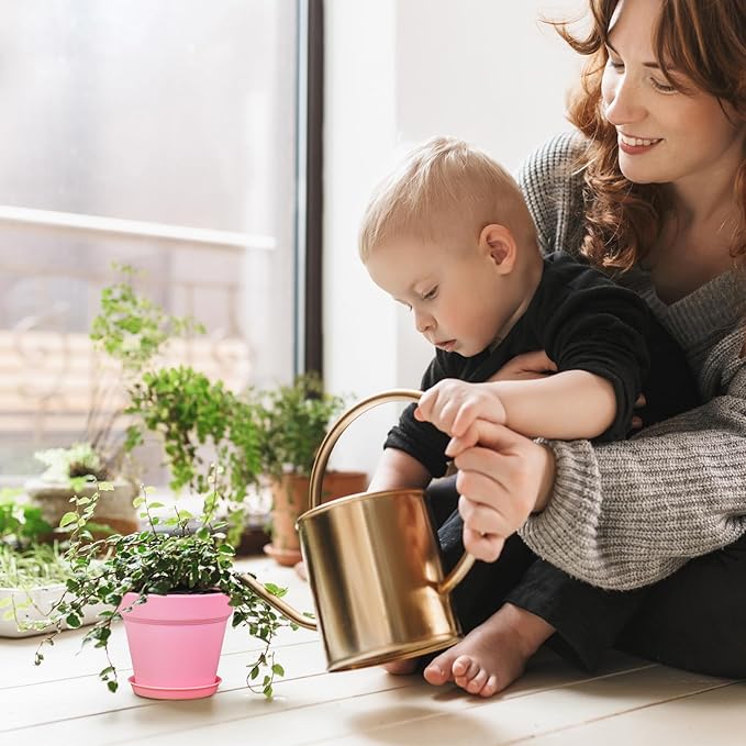 4 inch Small Plastic Nursery Pots, Seedling Pots, 16 Pack Plant Pots for Indoor Outdoor Plants, Flower Pots with Drainage Holes and Saucers, Decorative Planters for House Plants, Colorful