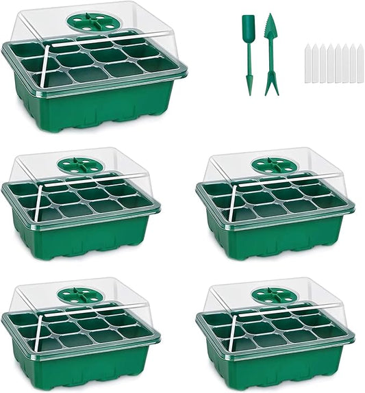 5 Packs Seed Starter Tray, 60 Cells Seed Starter Kit with Humidity Dome Seed Starting Trays Plant Starter Kit and Base Mini Greenhouse Germination Kit for Seeds Growing Starting