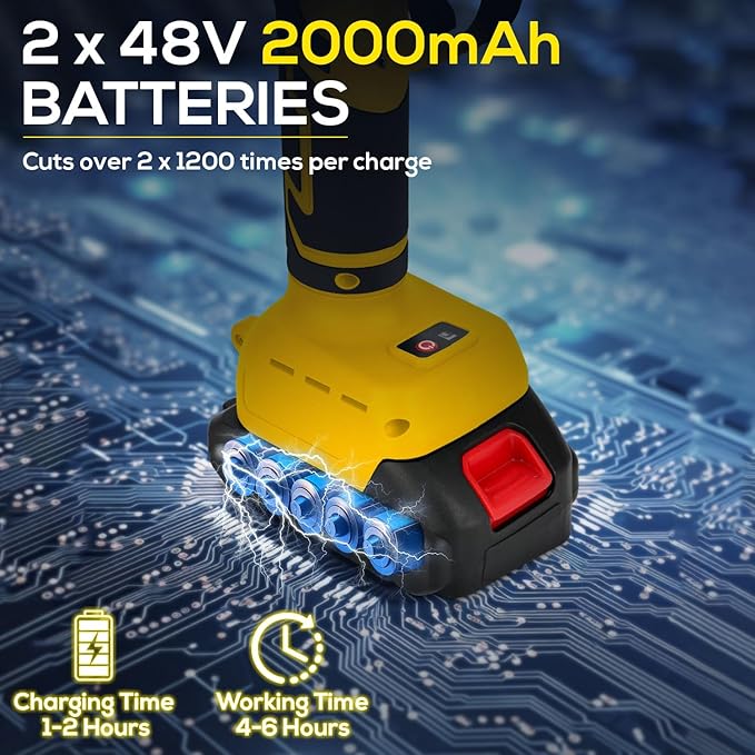 Electric Pruning Shears, Cordless Electric Scissors with 2 PCS Rechargeable 48V 2.0 Ah Batteries & 2 Blades, 1.6" Cutting Diameter Pruning Shears Garden Tool for Tree Trimming Branch Cutter(Yellow)