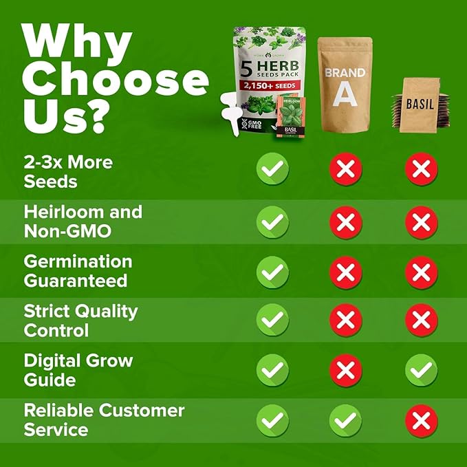 HOME GROWN 5 Herb Seeds for Planting 2,150+ Non-GMO Heirloom Seeds | Extra Large Variety Pack Herb Kit – Indoor Outdoor & Hydroponic | Culinary Seed Set | Grow Your Own Herbs | Gift for Beginners