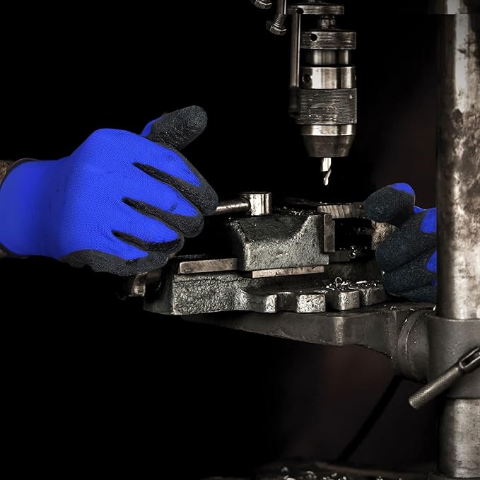 Evridwear Crinkle Latex Rubber Hand Coated Safety Work Gloves for Men Women General Multi Use Construction Warehouse Gardening Assembly Landscaping (Large,Blue- 12Pair)