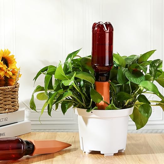 6 Sets Plant Watering Devices Include Terracotta Self Watering Spikes and 26 oz Plastic Bottles Slow Release Vacation Insert Automatic Plant Watered Device