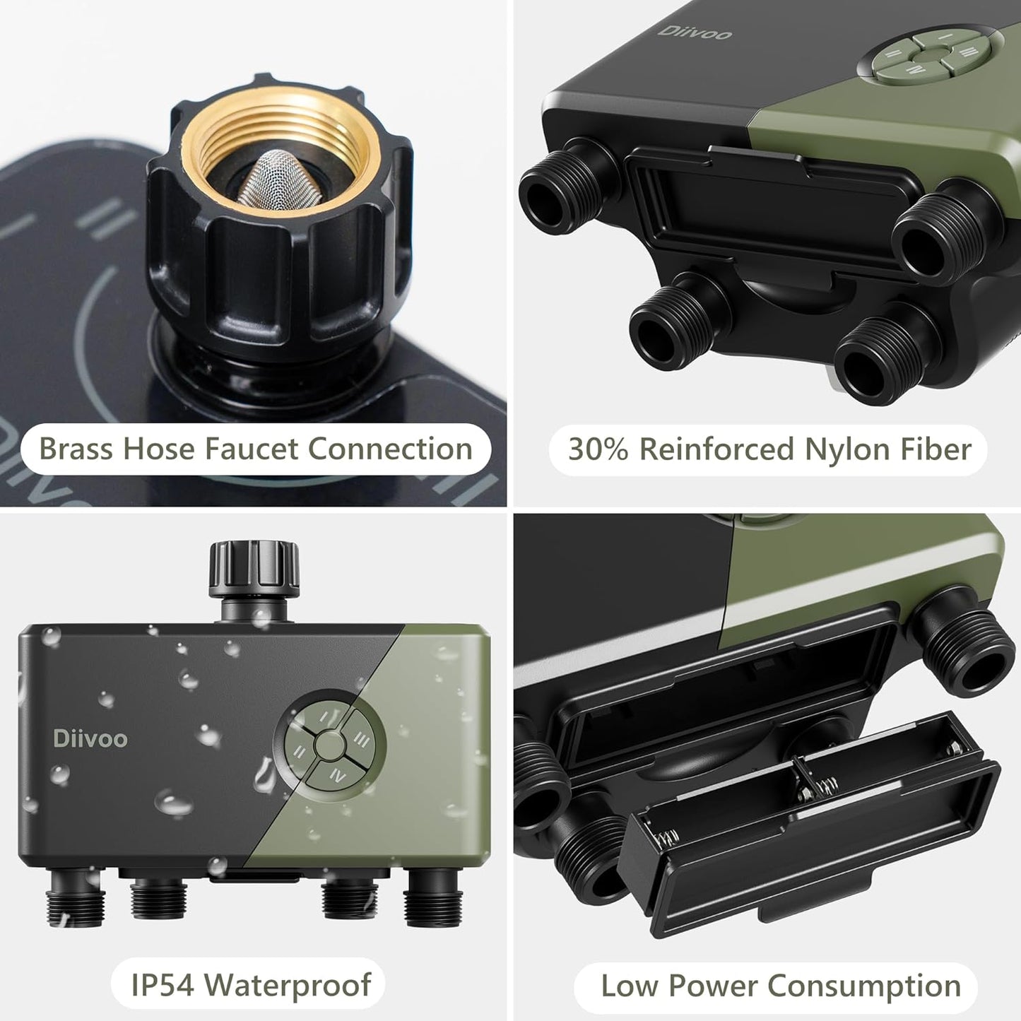 Diivoo Smart Garden Watering System, WiFi Timer with 4 Outlets Compatible with Alexa, 24 Custom Irrigation Plans, Rain Delay Function, and Dual Watering Modes for Lawns & Yards