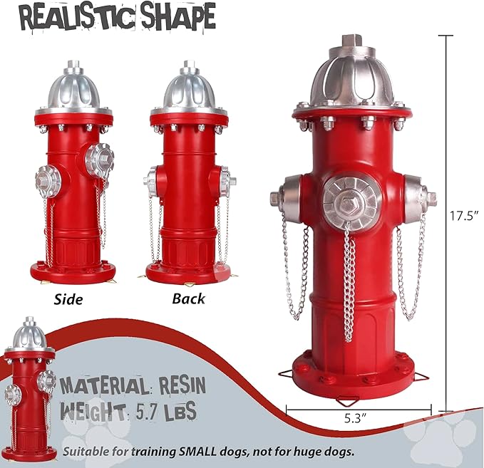 Dog Fire Hydrant Pee Post, Dog Pee Post Training Statue, Resin Fire Hydrant Statue for Dogs to Peed on, Backyard Lawn Decor, Firefighter Gifts for Men (17.5 inch)