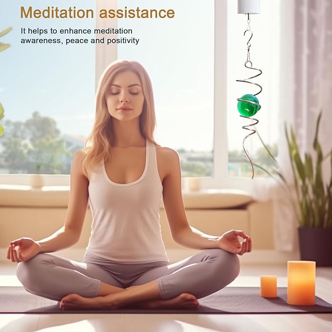 Gazing Ball Spiral Tail with Green Glass Orb, Spiral Tail for Wind Spinner, 3D Wind Spinners Stabilizer, Rotating Art Decor-Visual Illusion in Spinning, Indoor Outdoor Garden Decoration 13"