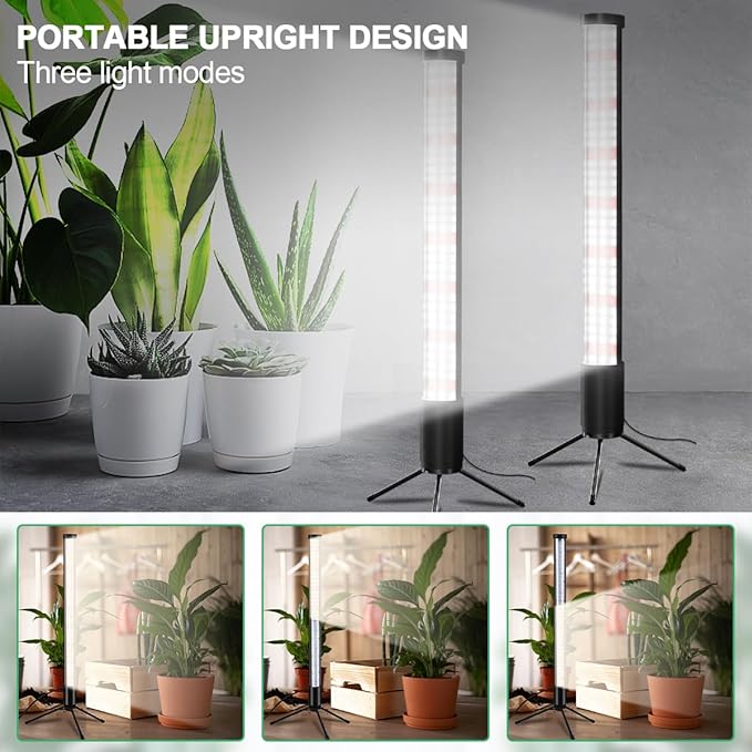 2-Pack, T10 Vertical Grow Light, 6000K Full Spectrum Desktop Plant Light 18.9",Hung or Stood, with 3 Modes & 5 Dimming Levels, Suitable Small & Medium Plants Indoors, Auto On Off Timing 4/8/12/18Hrs