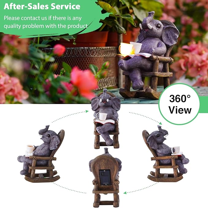 Goodeco Solar Elephant Statue for Garden - Perfect Relaxing Outdoor & Fairy Garden Decor, Great as Birthday or Mom Gifts- 6.3 x 7.8in