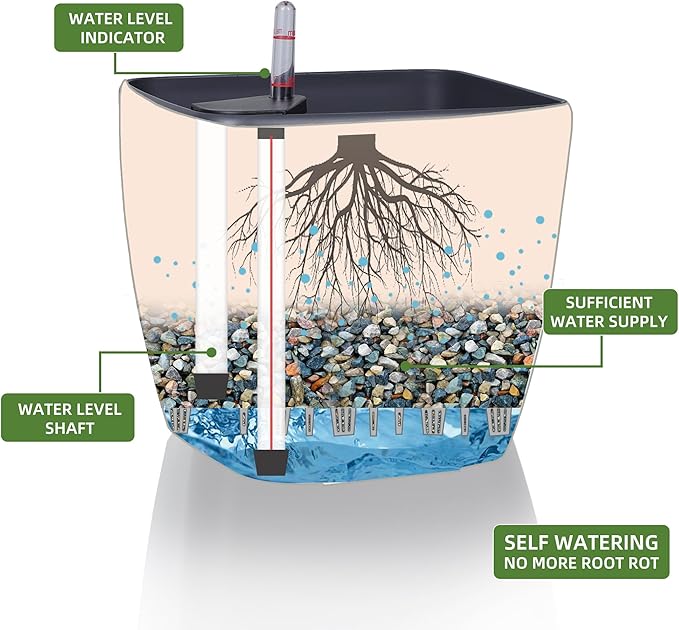 Dexceder 18x17 Self Watering Planter with Wheels Indoor Outdoor, Inner Mat Design, Thickened Large Floor Standing Flower Plant Pot with Water Level Indicator (Slate Gray Matte)