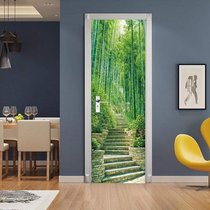 3D Door Stickers Murals - Bamboo - Peel and Stick Wallpaper - Self-Adhesive Decals - Removable PVC Waterproof Door Poster - Bedroom, Living Room - 35.4" x 78.7"