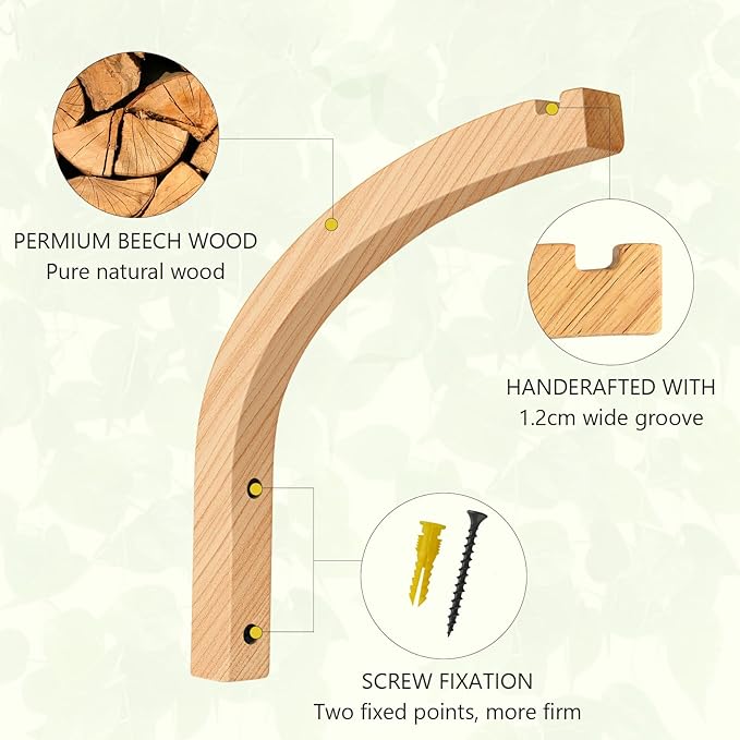 FGSAEOR Plant Hanger, Wall Planters for Indoor Plants, Wooden Wall Mounted Hanging Plant Hooks, Basket Hooks for Lanterns, Flower Bracket, Wind Chimes, Decoration (2-Pack,8-Inch)