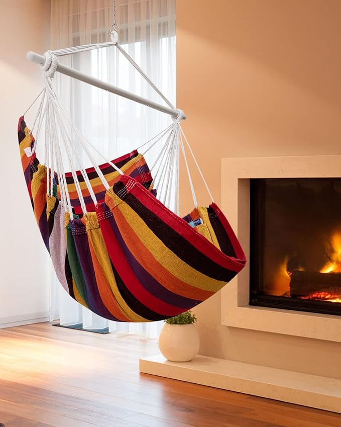 ADVOKAIR Hammock Chair Swing (500 lbs Max) - Hanging Hammock Chair Rope Swing Indoor for Bedroom, Outdoor, Patio, Bedroom, Porch, Deck - Sturdy Steel Bar with Anti-Slip Safety Rings