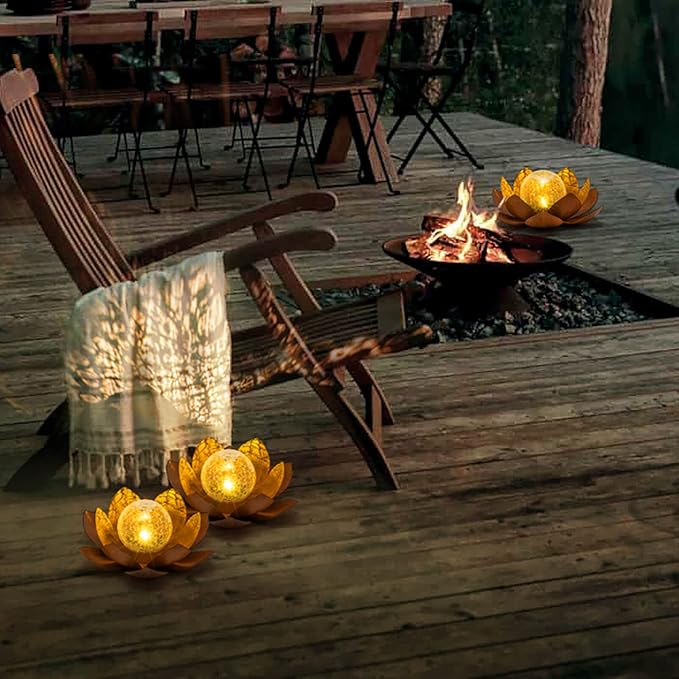 Huaxu Solar Lights Outdoor Decor Metal Lotus Flower LED Waterproof Glass Decorative Gifts for Garden Lover Women Mom Table Pathway Lawn Patio Yard Ground