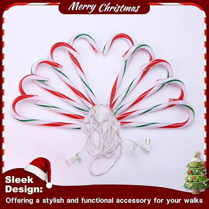 10" Christmas Candy Cane Pathway Lights, Set of 10 Pack Christmas Outdoor Decorations Candy Cane Lights Red & Green
