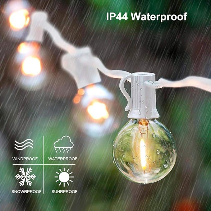 25Ft G40 Outdoor Patio String Lights,LED Bistro String Light with 27 Clear Shatterproof Bulbs(2 Spare),Decorative String Lights for Patio Garden Backyard Cafe Party Wedding Christmas,White Wire