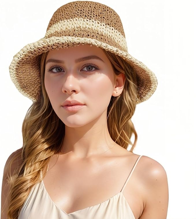 Floppy Big Beach Straw Hats for Women Foldable Summer Wide Brim Packable Sun Hat Womens Travel Straw Fedora Hat