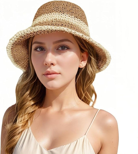 Floppy Big Beach Straw Hats for Women Foldable Summer Wide Brim Packable Sun Hat Womens Travel Straw Fedora Hat