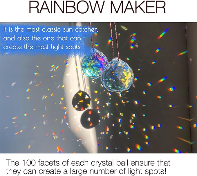 2PCS 4cm Ball Crystal Sun Catcher Prisms, STINO Hanging Suncatchers with Glass Prism, Rainbow Maker for Windows, Home, Room, Garden Decor (1, Ball ABColor 2Pcs)