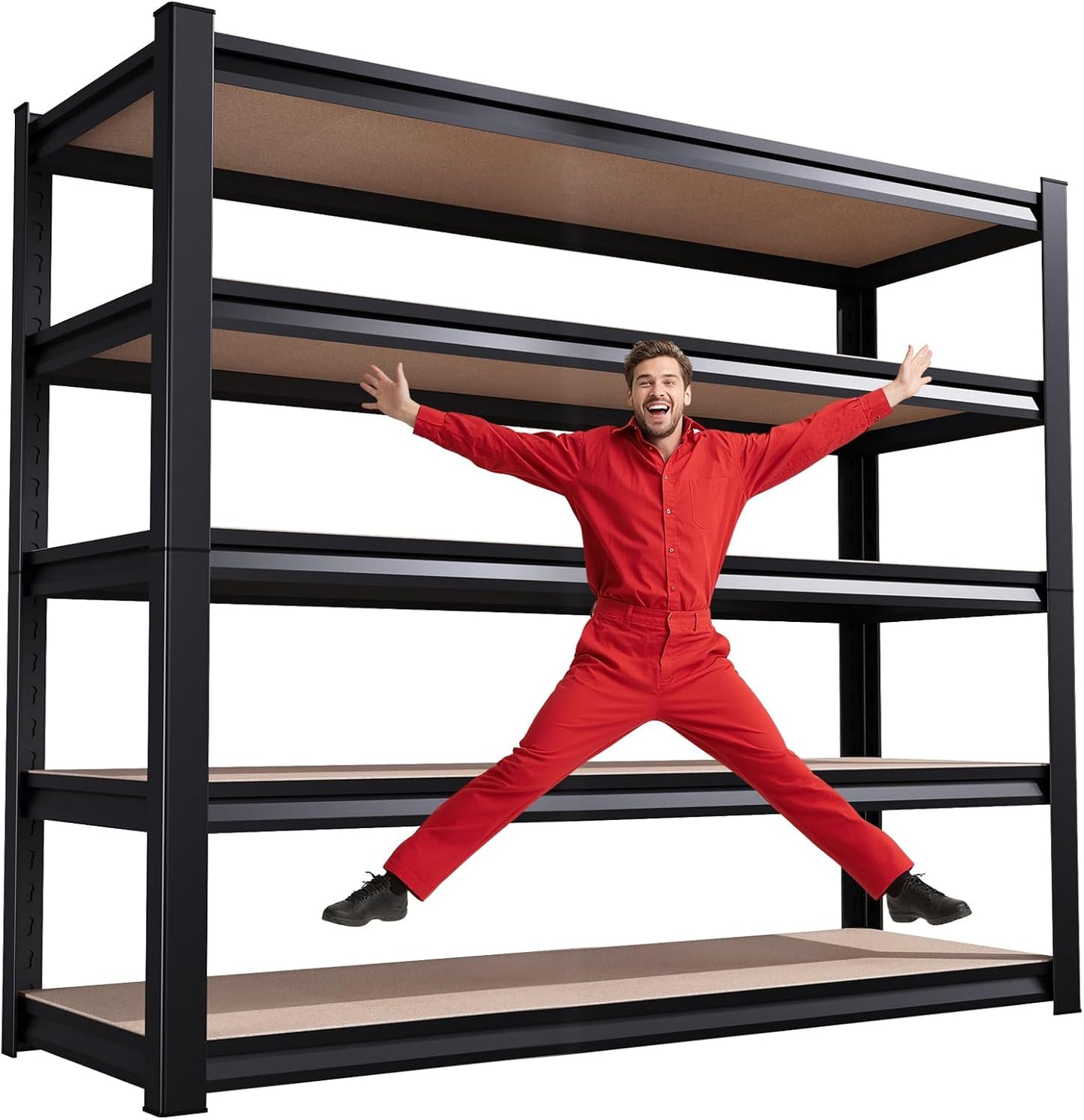 72''H*46''W Garage Shelving, 2500LBS Heavy Duty Shelvings, Adjustable Garag Storage Shelves, 5 Tier Metal Shelving Unit Wood Storage System Utility Storage Rack for Industrial, Warehouse, Basement