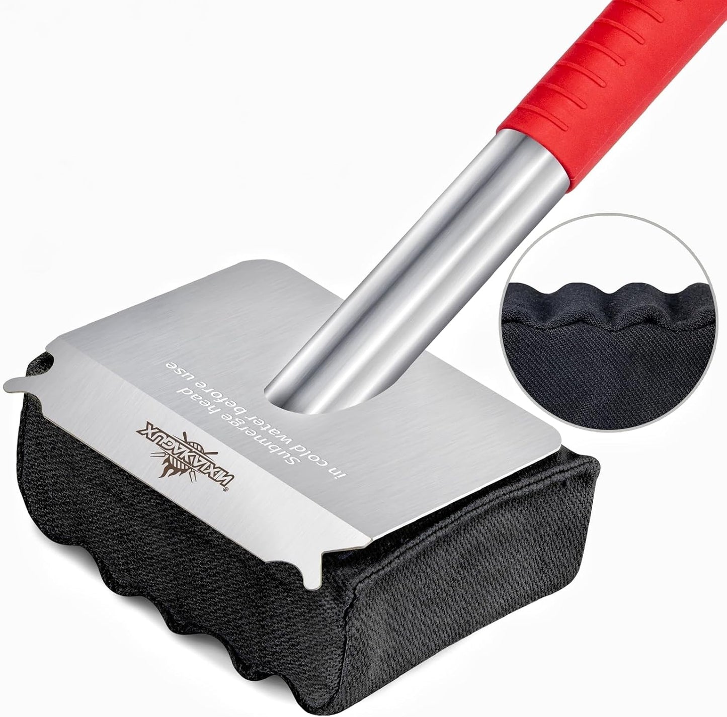 Grill Brush Bristle Free,Upgraded Aramid Fiber Wavy Pad Perfect for Cast Iron Grates/Porcelain/Weber Gas/Charcoal Grill,Replaceable Cleaning Head,Safe Grill Brush for Outdoor Grill