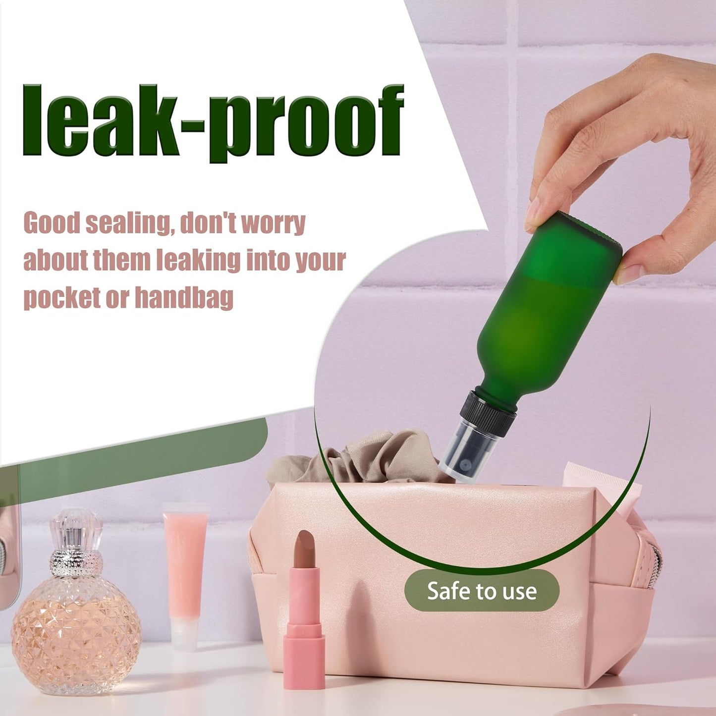 2 oz Glass Spray Bottles, Reusable Fine Mist Sprayer Small Spray Bottle, Preety Frosted Texture, Leak-Proof Design, Perfect for Travel, Skin Care, Perfumes (Green-Frosted, 2oz-48pcs)