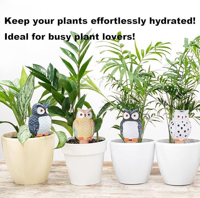 4-Pack Self-Watering Terracotta Spikes for Plants, Automatic Plant Watering Stakes, Keeps Plants Hydrated While You're Away, Ideal for Indoor & Outdoor Use (Owl Design)