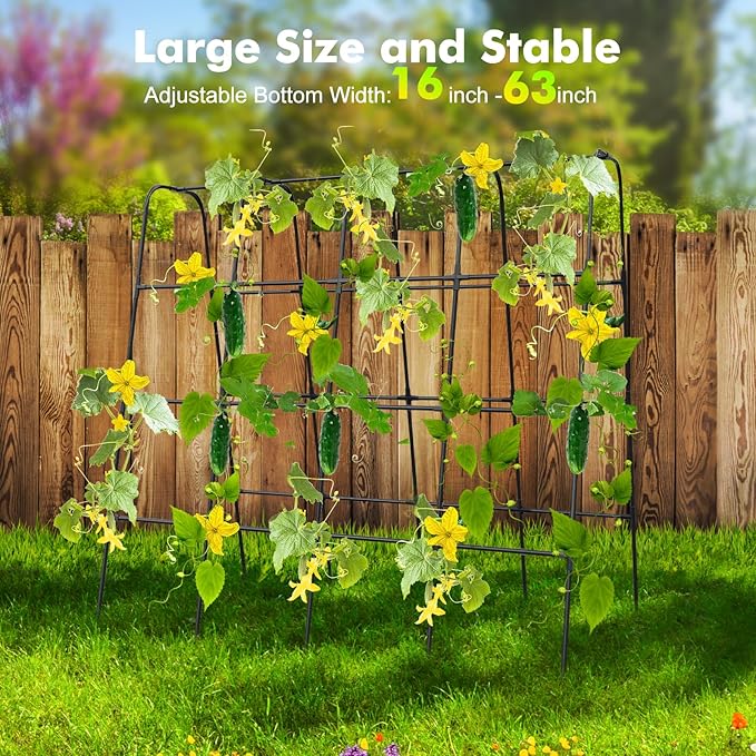 GOJAWAY 63" L x 63" H Cucumber Trellis for Raised Bed, Metal Arch Garden Trellis for Climbing Plants Outdoor, U-Shape Gardening Support Frame for Vegetable, Flower, Fruits, Vine