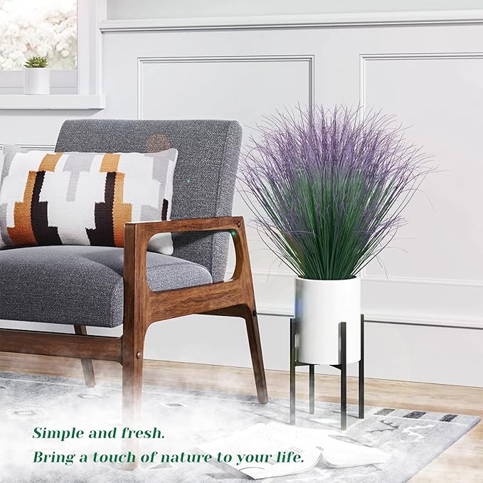 12Pcs Artificial Grass Plants, Faux Shrubs Wheat Grass, Artificial Tall Grass Fake Plants for Outdoor Decor,Artificial Greenery Stems Weed for Room Indoor Home Decor（Green Purple Tail）