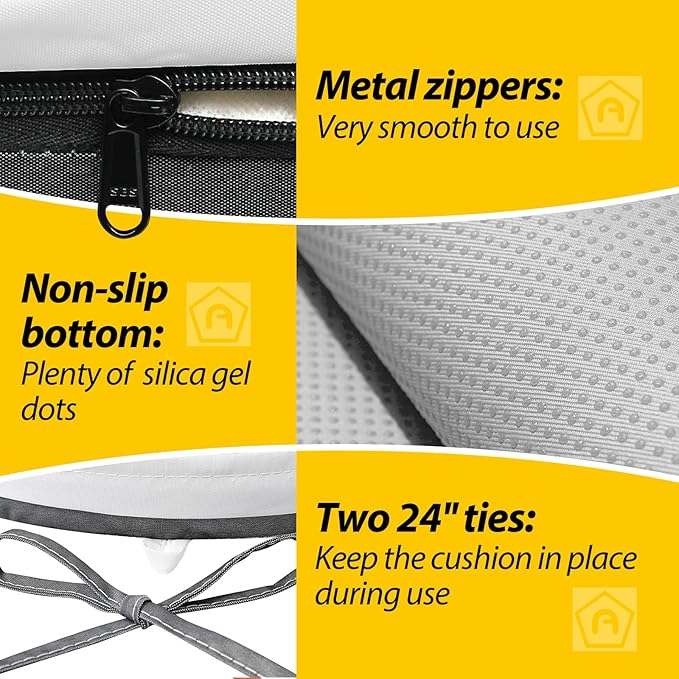 AAAAAcessories Outdoor Seat Cushions for Chairs, Waterproof, Fade-Resistant Patio Furniture Replacement Cushions, 17" x 16" x 2", Set of 4, Gray Cabana Stripe