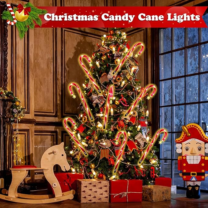 12Pack Christmas Candy Cane Lights Outdoor Decorations Solar Pathway Lights with Snowflake for Yard Waterproof Street Driveway Markers Lawn Walkway Garden Indoor Decor 2in1 Solar Powered