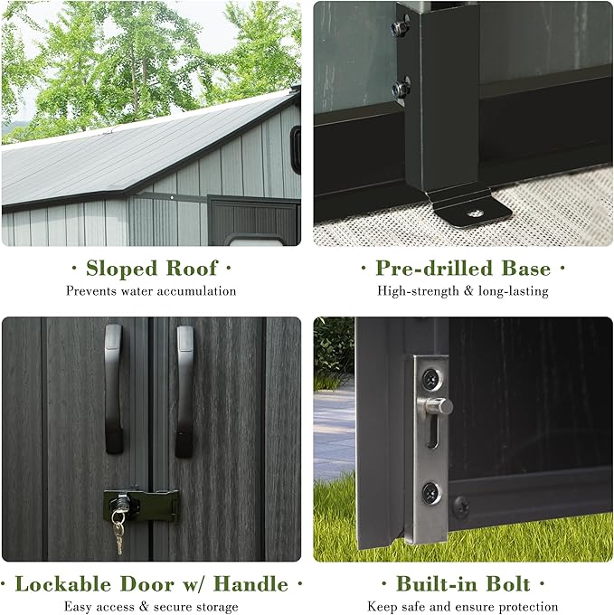 Domi 8x10FT Outdoor Resin Storage Shed with Transparent Windows & Louvered Vents, Plastic Tool Shed with Double Lockable Doors & Gable Roof, Outside Garden Shed for Backyard, Patio, Lawn, Grey