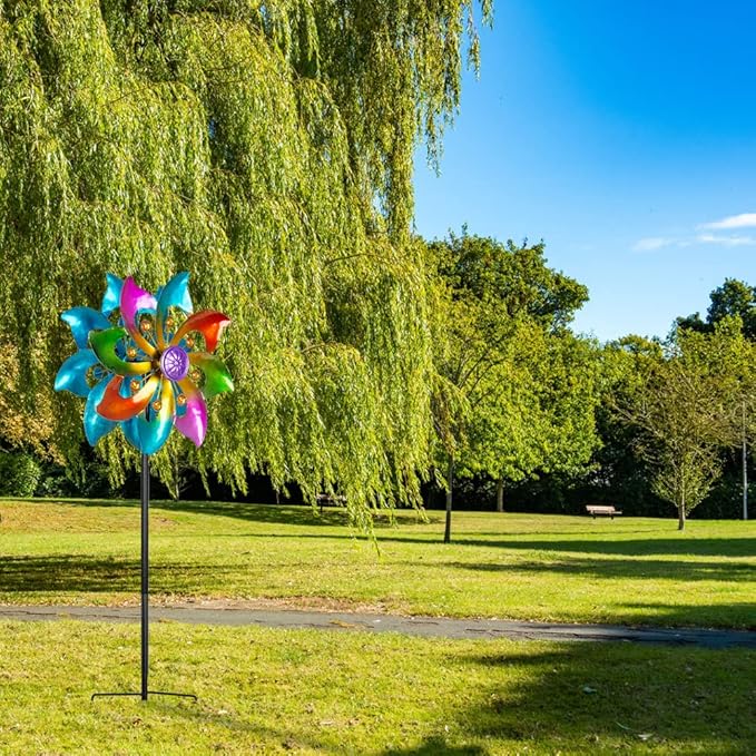 DREAMYSOUL Wind Spinner Outdoor Metal, 37" Kinetic Wind Spinners Colorful Wind Sculpture Yard Art for Garden Patio Lawn Decor