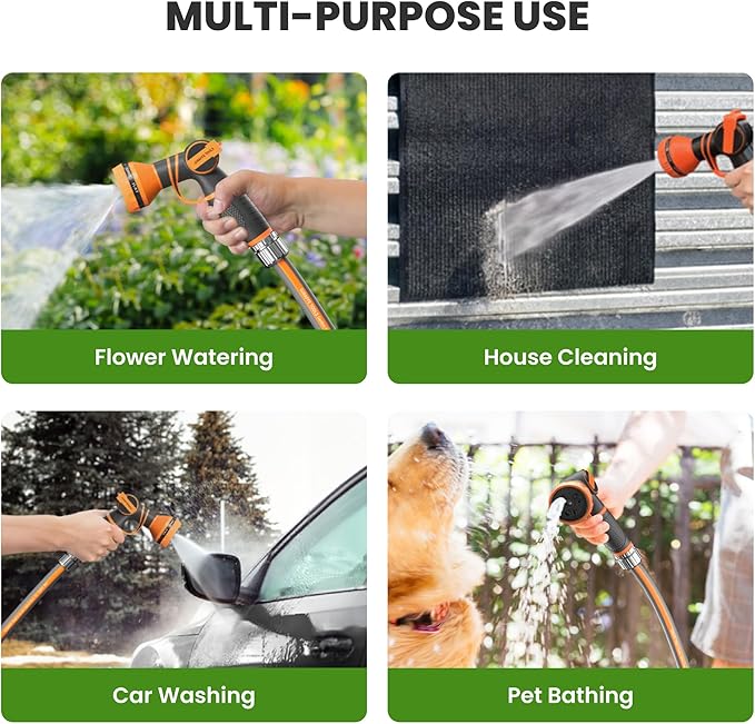 Giraffe Tools Garden Hose 75FT, 5/8" Lightweight Lay Flat Water Hose, Custom Length, Flexible, Leakproof Hybrid Hose Pipe with Male to Female Fitting