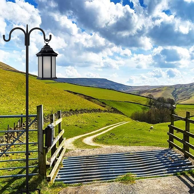 FEED GARDEN Adjustable Double Shepherds Hook for Outdoor with 5 Prong Base 63 Inch Heavy Duty Two Sided Bird Feeder Pole for Hanging Plant Baskets, Solar Light Lanterns, Wind Chimes