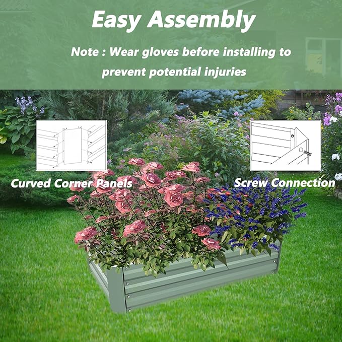 Aoodor 4 x 2 x 1 ft Outdoor Raised Garden Bed, Reinforced Galvanized Steel Planter Box for Vegetables, Flowers,Fruits and Herbs