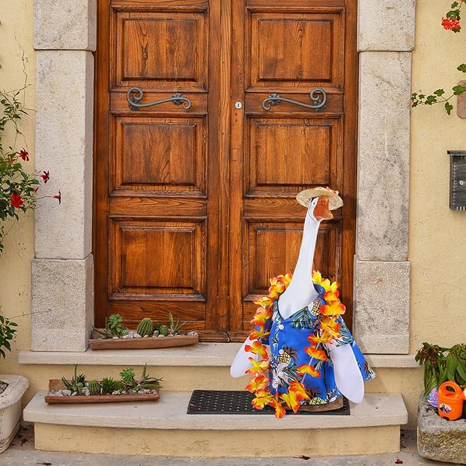 Goose Outfit Yard Porch Goose Clothes Silly Lawn Shirt for 23'' Cement Duck Decorations(Summer)