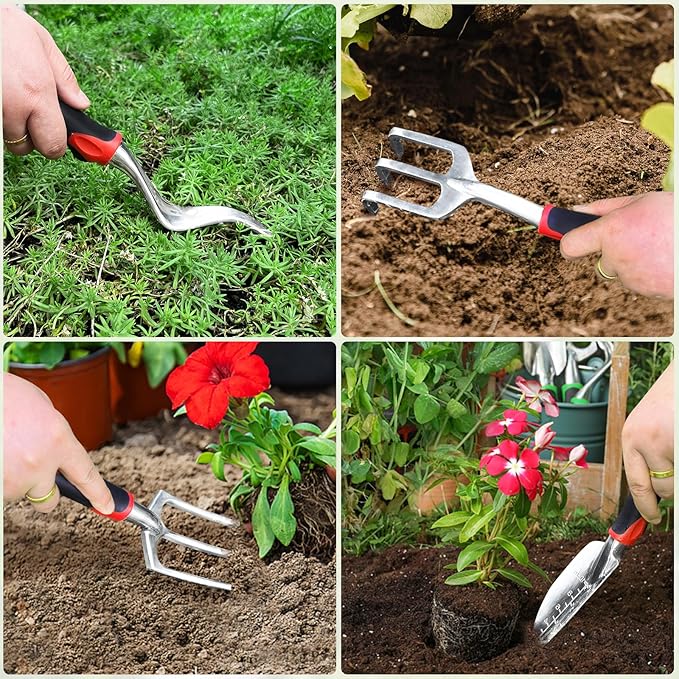 Gardening Tool Set, 8 Pieces Aluminum Heavy Duty Gardening Kit with Ergonomic Handles, Gardening Bag, Ideal Gardening Tool Set - Gifts for Men and Women