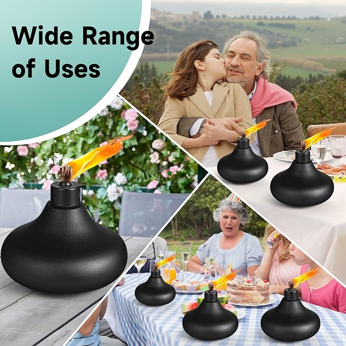 4 Pack Metal Table Top Torches,24.5 oz Citronella Torches for Outside,Refillable Flame Light Torch with Wicks and Covers, Landscape Lanterns Torches for Party, Garden Decor,DIY