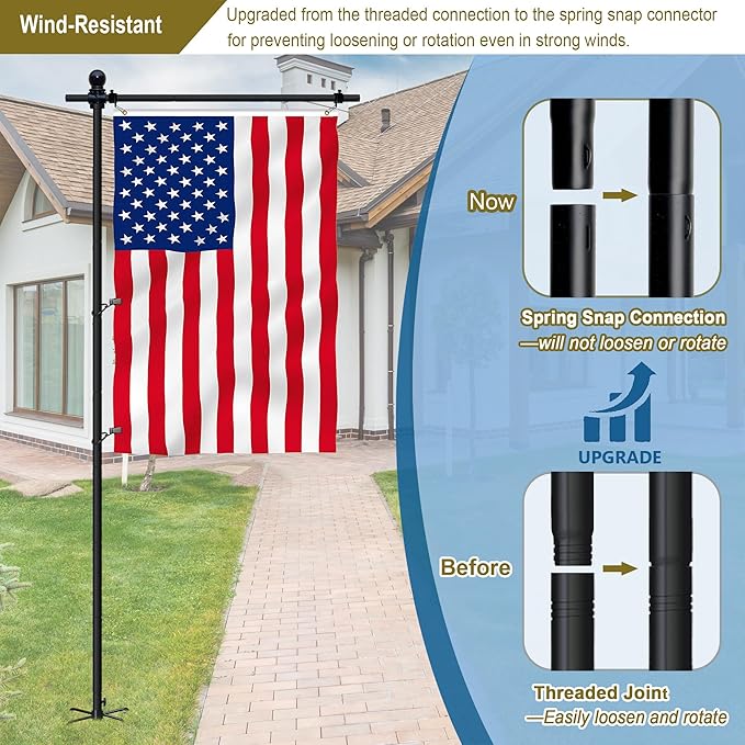 10FT Flag Pole Stand for Garden – Adjustable Outdoor Flagpole with 5-Prong Base, Freestanding Aluminum Banner Holder for 3x5ft & 28"x40" Flags – Wind-Resistant & Lightweight – Black