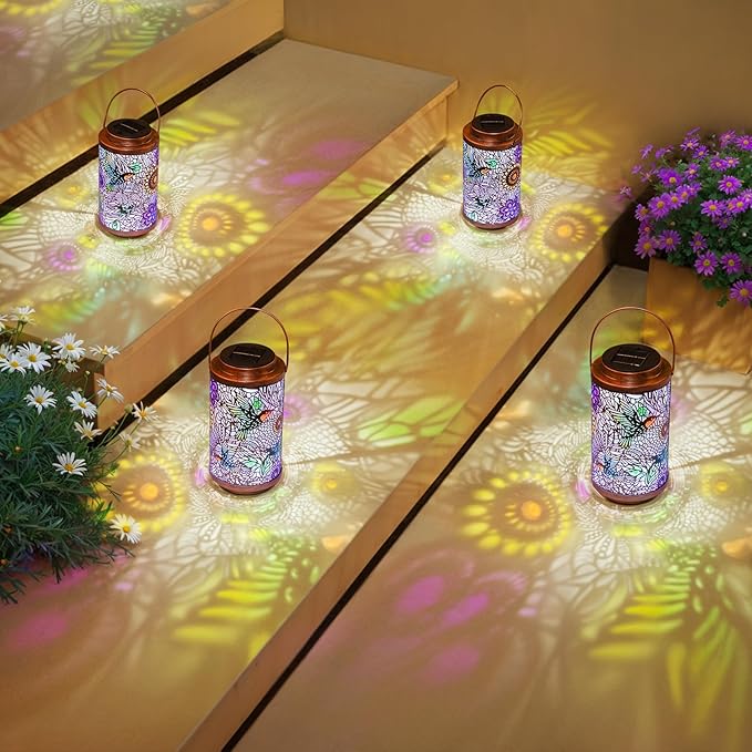 2Pack Solar Lanterns Outdoor Waterproof Hummingbird Gardening Gifts for Women, Multicolor Solar Lights Patio Lantern for Backyard Garden Decor, Porch, Outside, Mothers' Day Gifts for Mom Grandma