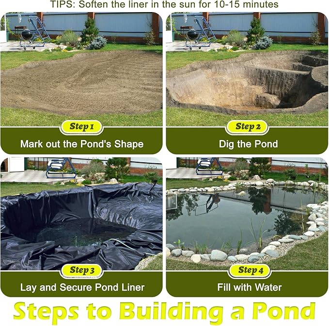 20 x 30 FT Pond Liner, 20 Mil Pond Liners for Outdoor Ponds, HDPE Pond Liner Easy Cutting Puncture Resistant, Pond Liners for Water Garden Fountain Waterfall, Koi Fish Aquaculture Pond