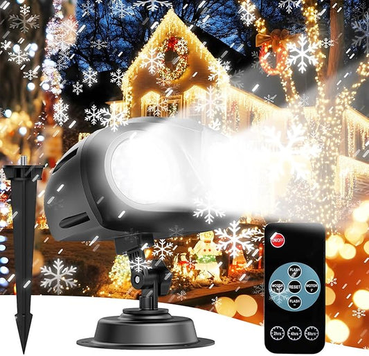 Double Head Christmas Snowflake Outdoor Projection Light,Waterproof Christmas Lights, 180°Rotation Christmas Lights Outdoor, Suitable for Indoor Holiday Christmas Garden Patio Decorations (L)