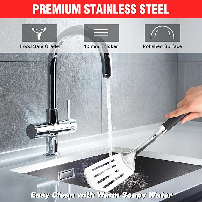 Grill Accessories Heavy Duty BBQ Set Gifts for Men/Women - Premium Stainless Steel Spatula, Fork, Brush & Tongs, Barbecue Utensils Tool Kit Gift for Grilling Lover Outdoor