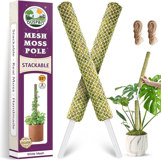 DUSPRO Stackable Mesh Moss Pole for Plants Monstera Potted Plant Stakes for Indoor Plants Extendable Plant Pole Moss Sticks for Plants Climbing Vine Supporting Monstera Trellis 2Pack 22''