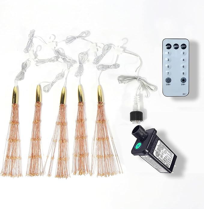 5 Pcs 1000 LED Plug-in Starburst Sphere Lights, Firework 8 Modes Dimmable Remote Control Waterproof Hanging Fairy, Copper Wire for Patio Party Tent Christmas (Warm White)