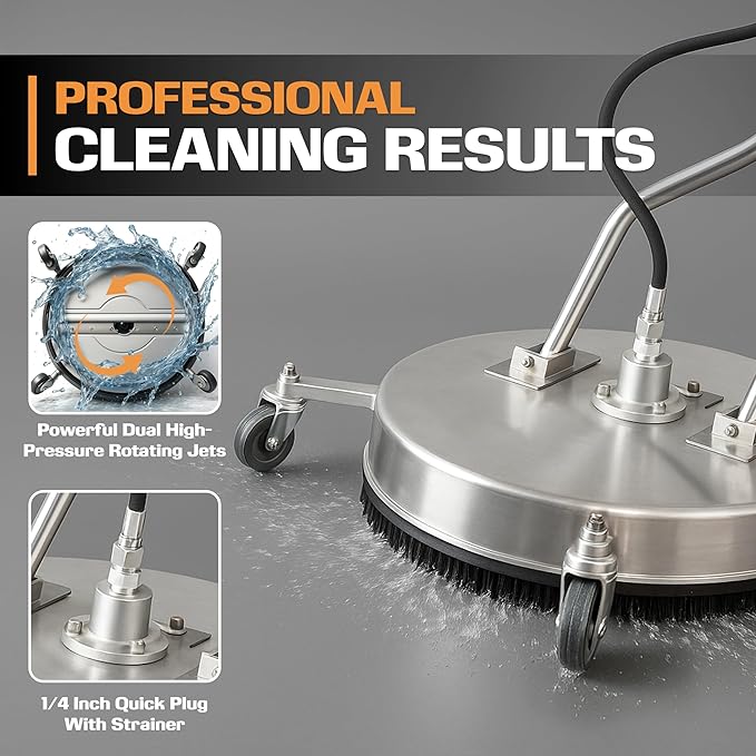 EDOU Dual 24" Pressure Washer Surface Cleaner - Surface Cleaner with Wheels - Heavy Duty Composite, 4,500 PSI Max Working Pressure - Includes 3/8 Inch Quick Connector Kit and Teflon Tape